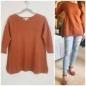 Chaus Burnt Orange 3/4 Length Sleeve Textured Knit Sweater
